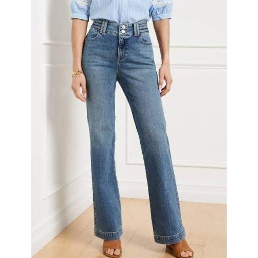 Talbots Flare Leg High Waist Jean Melody Wash Blue Denim Size 12 High Rise